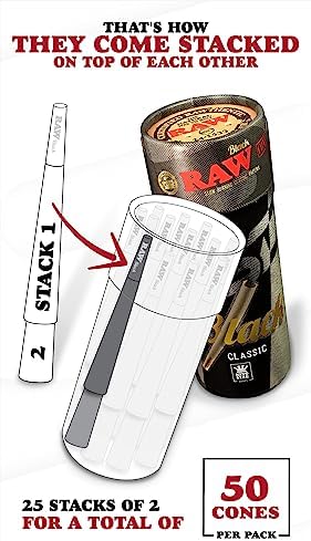 Conos RAW Negros King Size - Paquete de 50 - Conos Pre-enrollados de Larga Duración - Papel de Fumar Extra Fino con Tips y Tubos de Empaque Incluidos - imagen 2