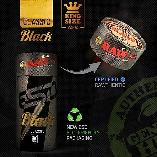 Conos RAW Negros King Size - Paquete de 50 - Conos Pre-enrollados de Larga Duración - Papel de Fumar Extra Fino con Tips y Tubos de Empaque Incluidos - imagen 4