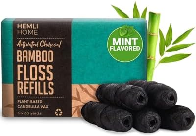 Recargas de Hilo Dental de Carbón de Bambú, Fibras Tejidas de Bambú, 5 x 30 Metros, Hilo Dental Orgánico Refillable, Natural y Ecológico, Cera de - imagen 1