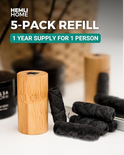 Recargas de Hilo Dental de Carbón de Bambú, Fibras Tejidas de Bambú, 5 x 30 Metros, Hilo Dental Orgánico Refillable, Natural y Ecológico, Cera de - imagen 6