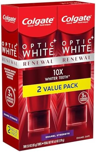 Pasta dental blanqueadora Colgate Optic White Renewal, fortalecimiento del esmalte, paquete de 2, 3 oz cada tubo - imagen 2