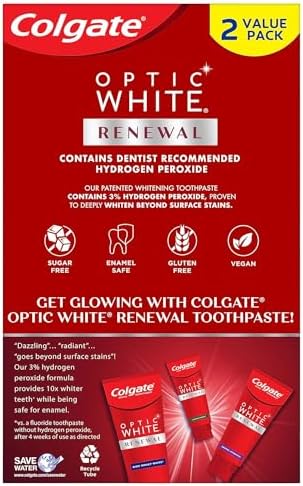 Pasta dental blanqueadora Colgate Optic White Renewal, fortalecimiento del esmalte, paquete de 2, 3 oz cada tubo - imagen 3