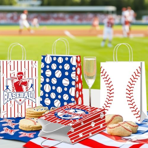 Bolsas de Regalo BQC de 16 Piezas para Fiestas de Béisbol con Asa - Bolsas de Papel para Favors y Decoraciones de Béisbol - imagen 3