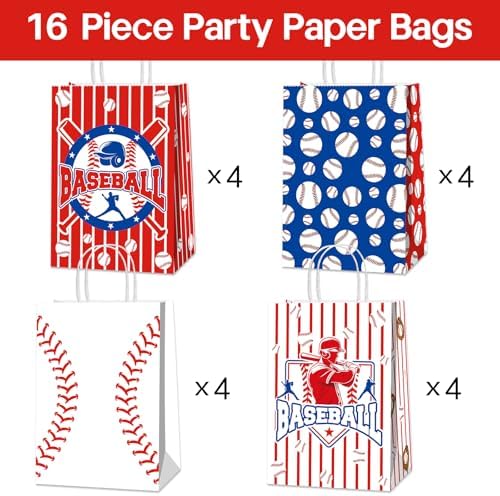 Bolsas de Regalo BQC de 16 Piezas para Fiestas de Béisbol con Asa - Bolsas de Papel para Favors y Decoraciones de Béisbol - imagen 5