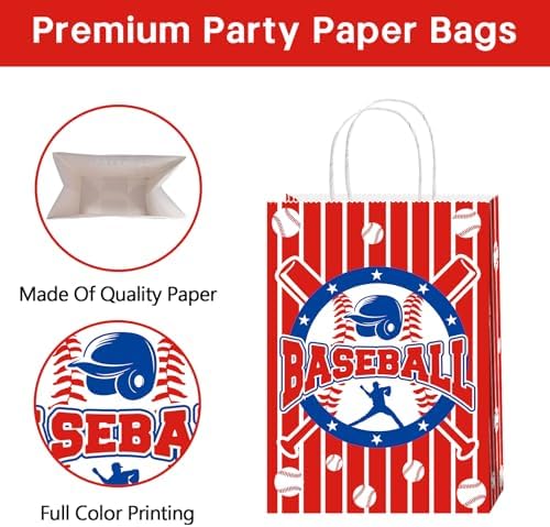 Bolsas de Regalo BQC de 16 Piezas para Fiestas de Béisbol con Asa - Bolsas de Papel para Favors y Decoraciones de Béisbol - imagen 7