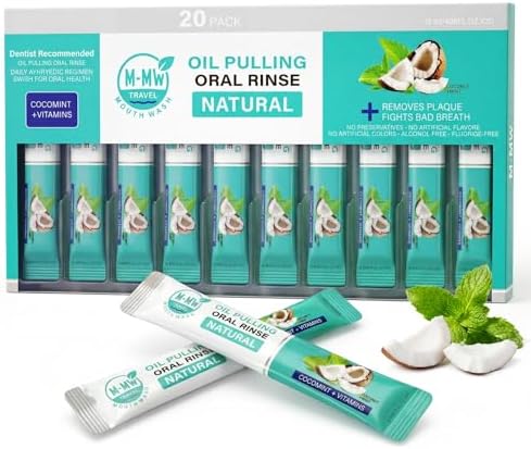 Enjuague Bucal de Aceite de Coco para Oil Pulling - Esenciales de Viaje Portátiles - Aceite Natural para Dientes y Encías - 20 Paquetes de Uso Único - imagen 1