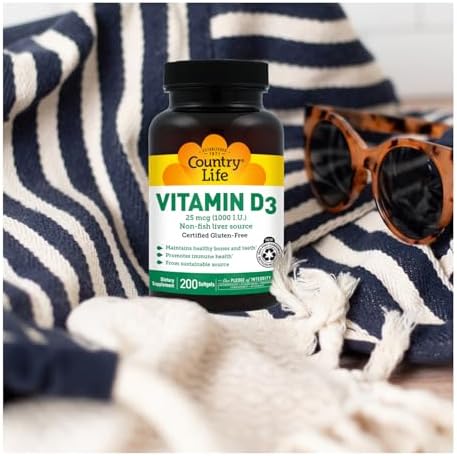 Country Life Vitamina D3 1000 IU (25 mcg) - Suplemento de Vitamina D - Apoyo Inmunológico, Huesos, Dientes y Músculos, Libre de Gluten, No OGM - 200 - imagen 8
