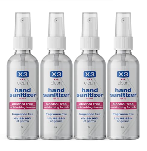 X3 Spray Desinfectante de Manos, Sin Alcohol, Sin Fragancia, Elimina 99.9% de Bacterias, Tamaño de Viaje 2 oz (Paquete de 4) - imagen 1