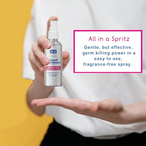 X3 Spray Desinfectante de Manos, Sin Alcohol, Sin Fragancia, Elimina 99.9% de Bacterias, Tamaño de Viaje 2 oz (Paquete de 4) - imagen 3