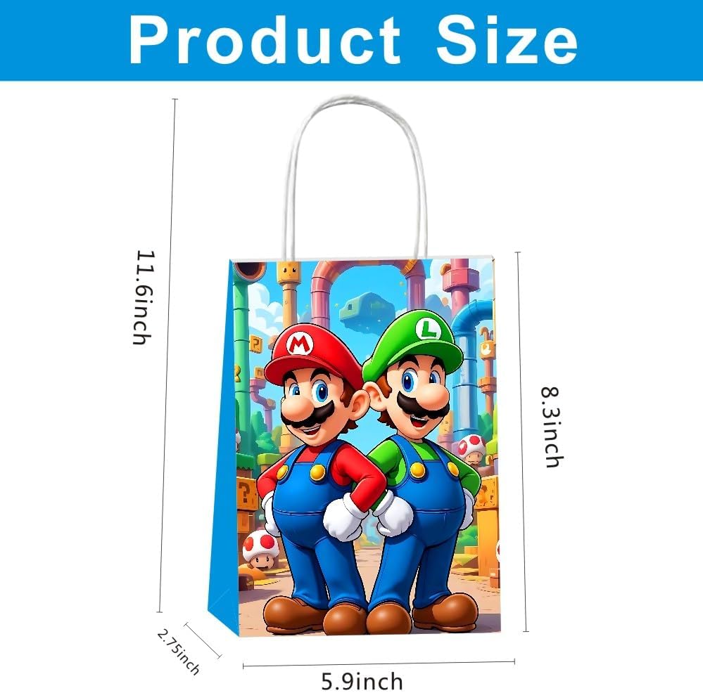 Bolsas de Regalo VAESCOL de 12 Piezas para Fiesta de Cumpleaños Temática de Mario con Asas - imagen 3