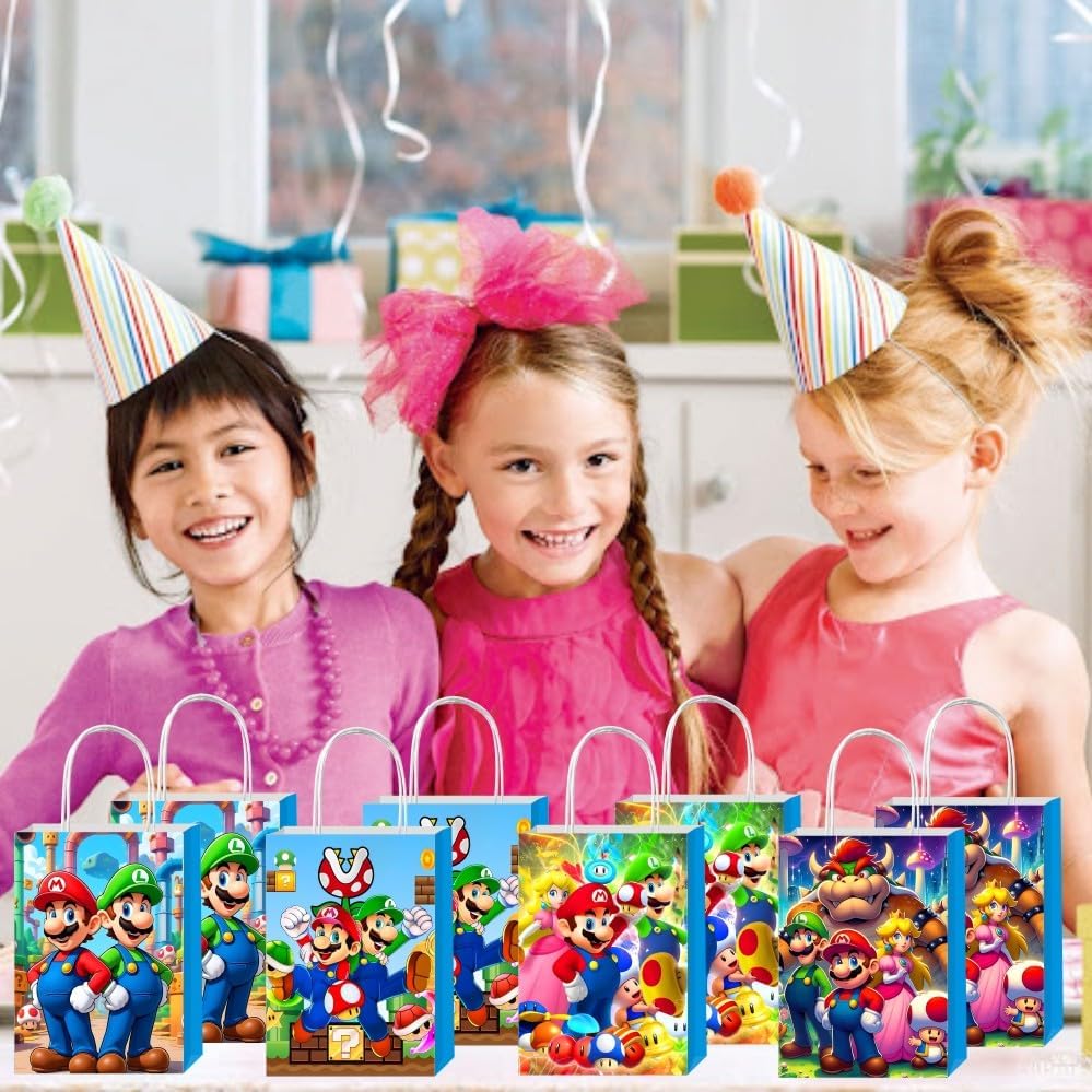 Bolsas de Regalo VAESCOL de 12 Piezas para Fiesta de Cumpleaños Temática de Mario con Asas - imagen 4