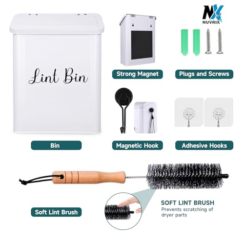 Bote Magnético de Lint NUVRIX para Lavandería, Contenedor de Metal Montado en Pared con Tapa y Cepillo Suave para Organizar Lint - imagen 2