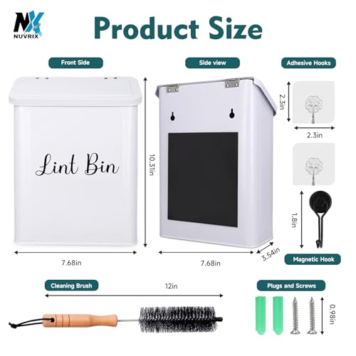 Bote Magnético de Lint NUVRIX para Lavandería, Contenedor de Metal Montado en Pared con Tapa y Cepillo Suave para Organizar Lint - imagen 3