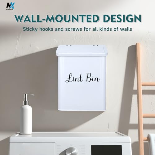 Bote Magnético de Lint NUVRIX para Lavandería, Contenedor de Metal Montado en Pared con Tapa y Cepillo Suave para Organizar Lint - imagen 5