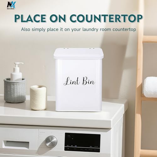 Bote Magnético de Lint NUVRIX para Lavandería, Contenedor de Metal Montado en Pared con Tapa y Cepillo Suave para Organizar Lint - imagen 6