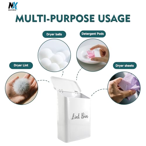 Bote Magnético de Lint NUVRIX para Lavandería, Contenedor de Metal Montado en Pared con Tapa y Cepillo Suave para Organizar Lint - imagen 7