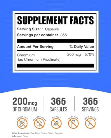 Cápsulas de Picolinato de Cromo BulkSupplements.com - Suplemento Mineral Sin Gluten, 1 Cápsula por Porción, 365 Contenido (Paquete de 1) - imagen 2