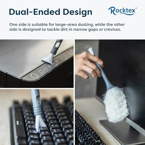 Rocktex Paquete de 3 Plumones de Microfibra y Cepillo Detallador - Plumón de Doble Cara, Herramienta de Limpieza Estática para Oficina, Auto, Laptop, - imagen 2