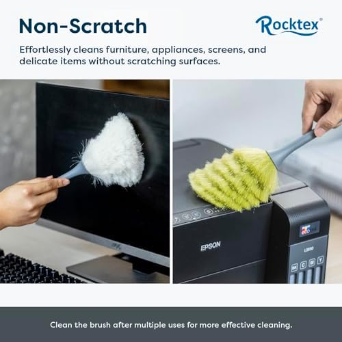 Rocktex Paquete de 3 Plumones de Microfibra y Cepillo Detallador - Plumón de Doble Cara, Herramienta de Limpieza Estática para Oficina, Auto, Laptop, - imagen 4