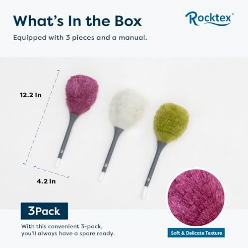 Rocktex Paquete de 3 Plumones de Microfibra y Cepillo Detallador - Plumón de Doble Cara, Herramienta de Limpieza Estática para Oficina, Auto, Laptop, - imagen 5