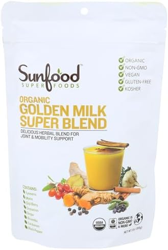 Sunfood Superfoods Mezcla Orgánica de Leche Dorada - Polvo para Latte de Cúrcuma con Jengibre, Pimienta Negra, Canela y Cardamomo, Vegano, Orgánico - imagen 1
