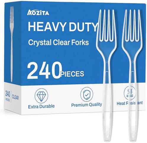 Tenedor de Plástico Transparente Extra Resistente - 240 Piezas, Desechables, Sin BPA y Resistentes al Calor, Ideal para Fiestas y Uso Diario - imagen 1