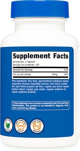 Nutricost Quelato de Zinc 50mg, 120 Cápsulas Vegetarianas - Libre de Gluten y No Transgénico - imagen 4