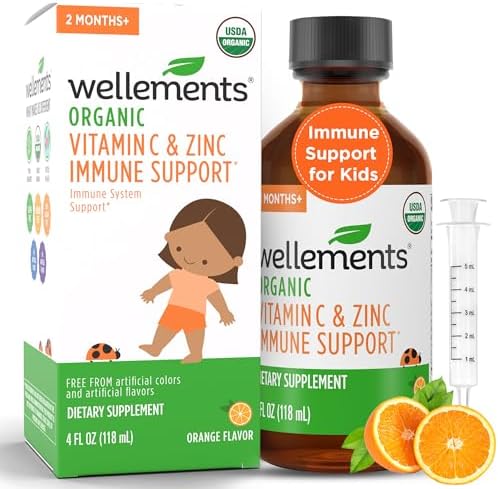 Jarabe Orgánico para Niños Wellements con Vitamina C y Zinc 2 Meses+ (4 Fl Oz) | Apoyo Inmunológico para Niños y Niños Pequeños, Sabor Naranja | Sin - imagen 1