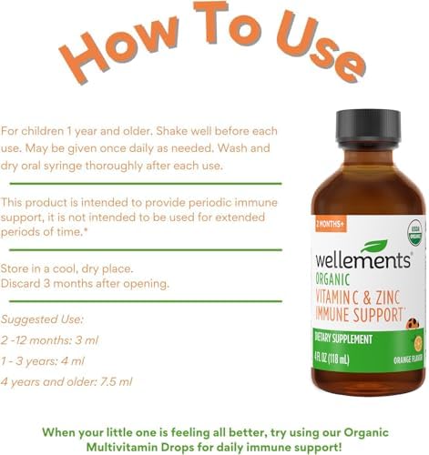 Jarabe Orgánico para Niños Wellements con Vitamina C y Zinc 2 Meses+ (4 Fl Oz) | Apoyo Inmunológico para Niños y Niños Pequeños, Sabor Naranja | Sin - imagen 7
