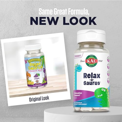 KAL Relax-a-Saurus, Suplemento para el Estrés Infantil, L-Teanina con Hierbas, Sabor Natural a Uva, 30 Chicles, Garantía de 60 Días - imagen 3