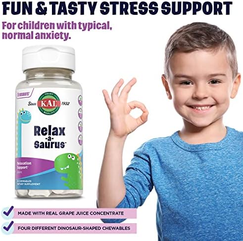 KAL Relax-a-Saurus, Suplemento para el Estrés Infantil, L-Teanina con Hierbas, Sabor Natural a Uva, 30 Chicles, Garantía de 60 Días - imagen 4