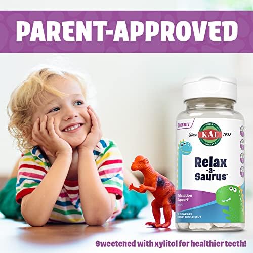 KAL Relax-a-Saurus, Suplemento para el Estrés Infantil, L-Teanina con Hierbas, Sabor Natural a Uva, 30 Chicles, Garantía de 60 Días - imagen 5