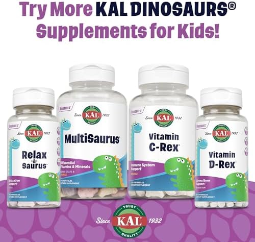 KAL Relax-a-Saurus, Suplemento para el Estrés Infantil, L-Teanina con Hierbas, Sabor Natural a Uva, 30 Chicles, Garantía de 60 Días - imagen 6