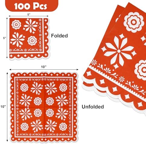 Servilletas de Papel Coloridas para Fiesta Mexicana 100 Piezas - Decoración para Cumpleaños y Cinco de Mayo, Tema de Tacos, Papel Picado - imagen 2