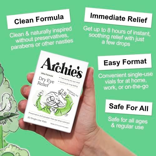 Archie's Remedies, Gotas para Ojos Secos, Alivio Ultra Lubricante, Fórmula Limpia y Sin Conservadores, Viales de Uso Único, 30 Contenido - imagen 2