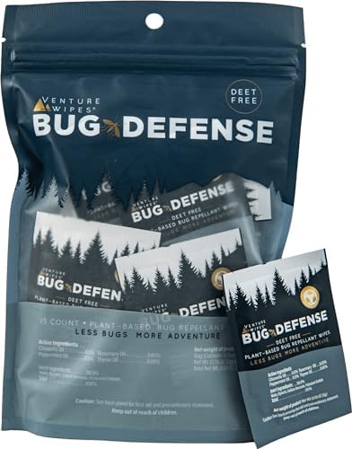 Toallitas Repelentes de Mosquitos Venture - Tamaño Viaje, Sin DEET, con Citronela, Menta y Romero - Paquete de 15 Toallitas para Exterior y Patio - imagen 1