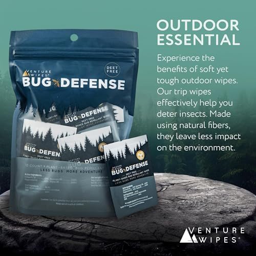 Toallitas Repelentes de Mosquitos Venture - Tamaño Viaje, Sin DEET, con Citronela, Menta y Romero - Paquete de 15 Toallitas para Exterior y Patio - imagen 2