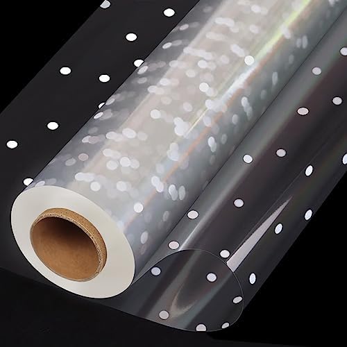 Rollo de celofán transparente extra ancho de 100 ft x 34 in con puntos blancos irregulares, ideal para envolver regalos, canastas y decoraciones - imagen 1