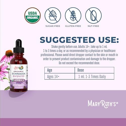Gotas Líquidas de Echinacea Purpurea MARYRUTH'S Organics | Sin Azúcar | Orgánico USDA | Apoyo Inmunológico | Salud Respiratoria | Sin Alcohol | No - imagen 3