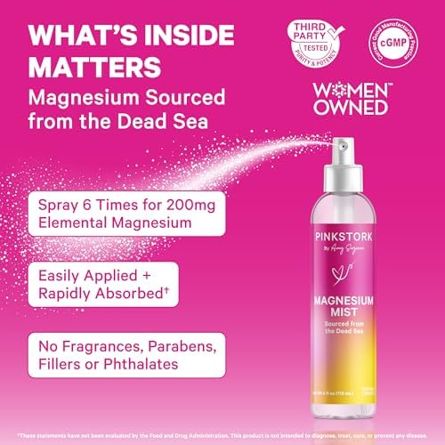 Spray de Magnesio Pink Stork - Para Calma, Estrés y Sueño, Apoyo contra Mareos, Esenciales para Embarazo, 200 mg por 6 Pulverizaciones, 4 oz, Sin - imagen 2
