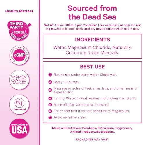 Spray de Magnesio Pink Stork - Para Calma, Estrés y Sueño, Apoyo contra Mareos, Esenciales para Embarazo, 200 mg por 6 Pulverizaciones, 4 oz, Sin - imagen 6