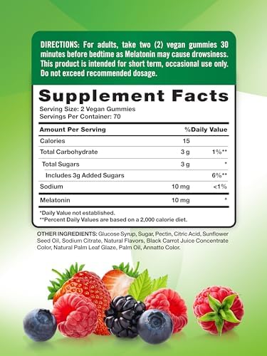 Gomitas de Melatonina Nature's Truth | 10mg | 140 piezas | Sabor a Baya | Suplemento Vegano, No GMO y Sin Gluten para Adultos - imagen 2
