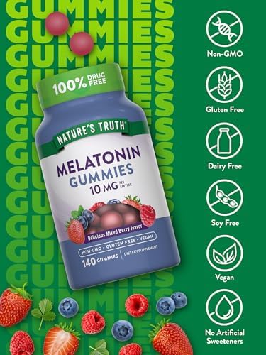 Gomitas de Melatonina Nature's Truth | 10mg | 140 piezas | Sabor a Baya | Suplemento Vegano, No GMO y Sin Gluten para Adultos - imagen 3