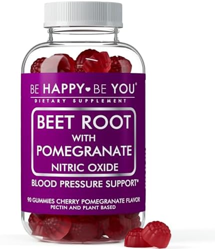 Gomitas Be Happy Be You de Betabel con Granada – Aumentador de Óxido Nítrico y Soporte para la Presión Arterial – Sabor Cereza y Granada – Veganas, - imagen 1