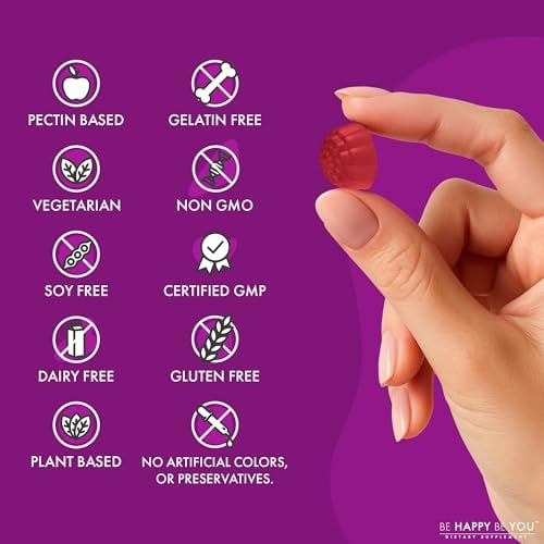 Gomitas Be Happy Be You de Betabel con Granada – Aumentador de Óxido Nítrico y Soporte para la Presión Arterial – Sabor Cereza y Granada – Veganas, - imagen 4