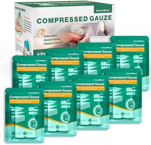 Gasa Estéril Comprimida SuccorWare en 8 Paquetes con Plegado en Z - Gasa para Heridas, 4.5 x 4.1 Yards, 6 Capas - Repuesto para Botiquín de ros - imagen 1