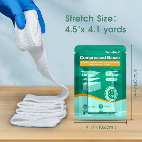 Gasa Estéril Comprimida SuccorWare en 8 Paquetes con Plegado en Z - Gasa para Heridas, 4.5 x 4.1 Yards, 6 Capas - Repuesto para Botiquín de ros - imagen 4