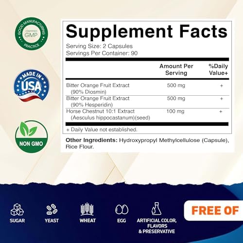 Vitamatic Diosmina Hesperidina 1000mg con Extracto de Castaño de Indias 100mg – 180 Cápsulas – Complejo de Bioflavonoides Cítricos – No GMO – Hecho - imagen 2