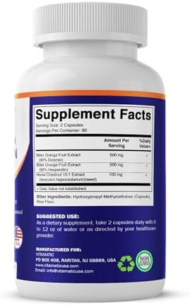 Vitamatic Diosmina Hesperidina 1000mg con Extracto de Castaño de Indias 100mg – 180 Cápsulas – Complejo de Bioflavonoides Cítricos – No GMO – Hecho - imagen 8