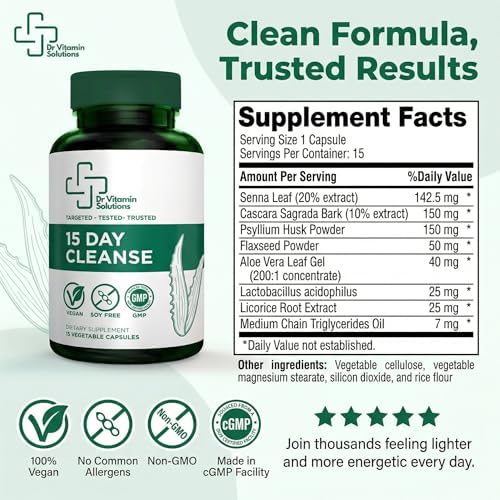 Limpieza y Detox de Colon de 15 Días para Mujeres y Hombres, Con Senna, Aloe Vera, Psyllium y Probióticos, Alivio de Inflamación y Estreñimiento, 15 - imagen 3